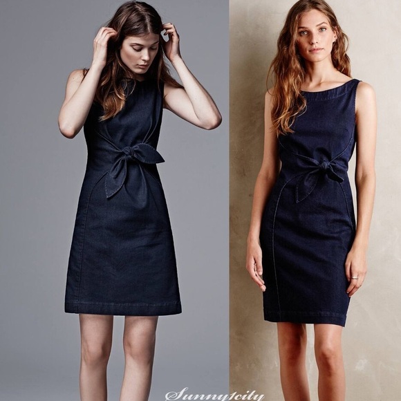 Anthropologie holding horses tie front denim shift dress size 4 - Picture 1 of 6
